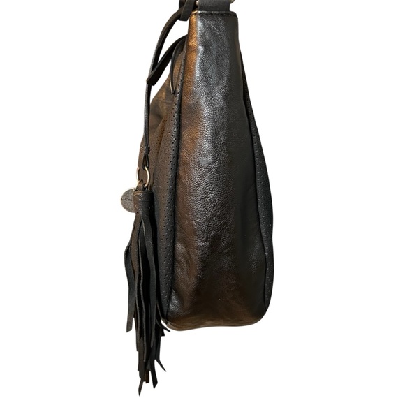 Lucky Brand Ebon Perforated Vanchetta Genuine Leather Hobo Bag Purse Black - Picture 9 of 14